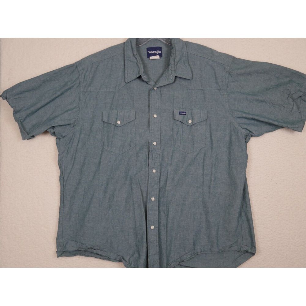 Wrangler Shirt‎ Mens 2X Vintage Green Plaid Short Sleeve Pearl Snap Western